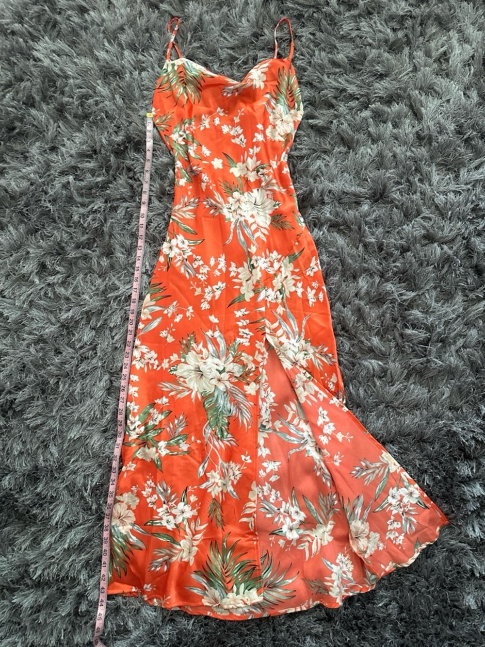 Paper Heart Orange Tropical Floral Satin Cowl Maxi Dress - Small - Picture 7 of 8